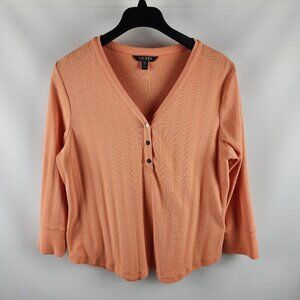 Lauren Ralph Lauren Shirt Womens XXL Orange Black Label 3/4 Sleeve Blouse